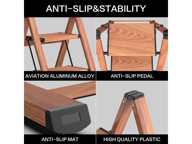 GameGem 3 Step Ladder, Aluminum Folding Step Stool with Anti-Slip Sturdy and Wide Pedal, Lightweight Portable Stepladder for Home and Kitchen Use...