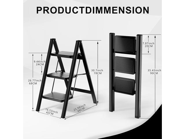Step Ladder 3 Step Folding, Sturdy 330 Lbs Small Step Stool for Adults, Closet Step Stool Ladder with Anti-Slip Wide Pedals, Portable Folding...