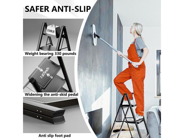 Step Ladder 3 Step Folding, Sturdy 330 Lbs Small Step Stool for Adults, Closet Step Stool Ladder with Anti-Slip Wide Pedals, Portable Folding...