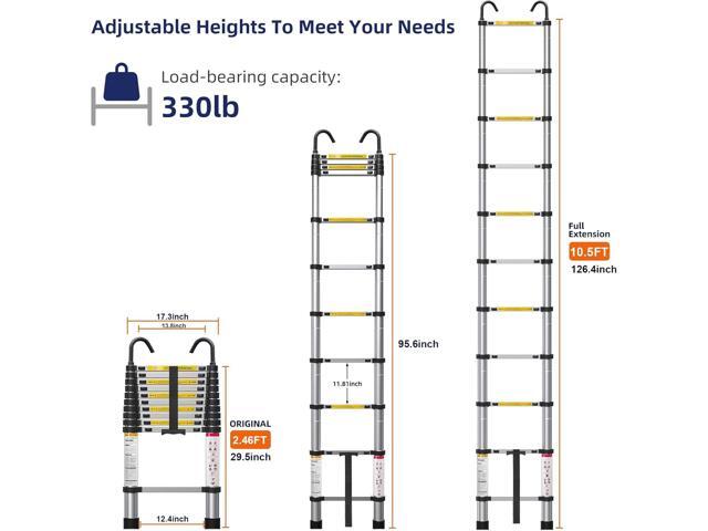 10.5ft Telescoping Ladder, Multi-Purpose Collapsible Ladder with Hook, Aluminum Extension Ladders for Home, Folding Telescoping Ladder for RV,...