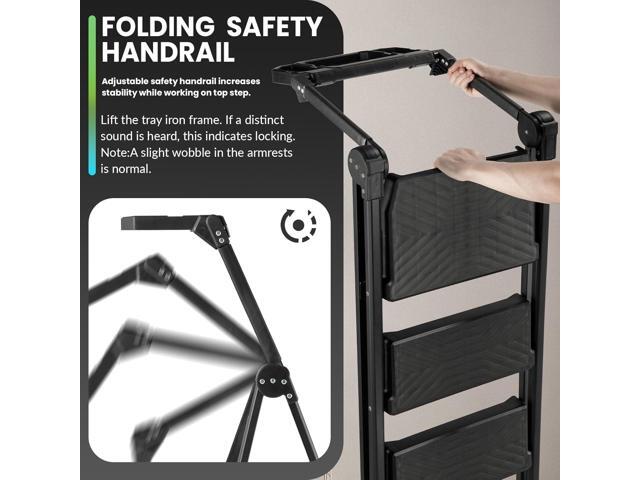 XinSunho 4 Step Ladder, Foldable Handrail & Tool Tray Stool Ladders with Anti-Slip Wide Pedal, 660 lbs Sturdy Steel Ladder for Home Kitchen and...