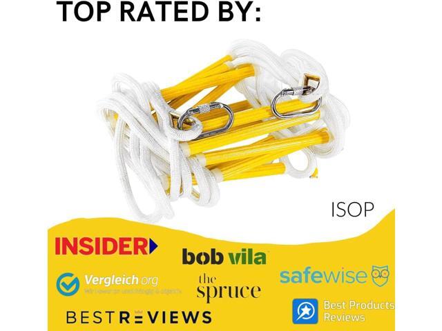 ISOP Fire Escape Ladder for Third Story Windows 25ft (8m) - Flame Resistant Rescue Rope Ladder with Hooks - Weight Capacity up to 1500 Pounds /...