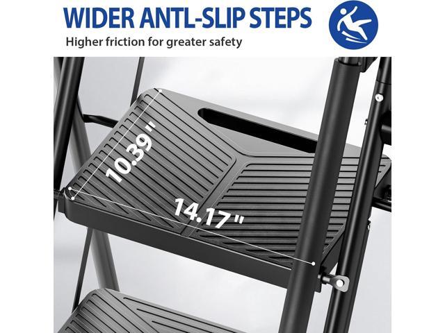 KINGRACK 5 Step Ladder, Folding Step Stool with Safe-Lock Design, 500 lbs Sturdy Steel Ladder with Tool Platform, Wide Anti-Slip Pedal, Convenient...