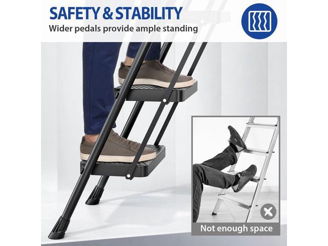 KINGRACK 5 Step Ladder, Folding Step Stool with Safe-Lock Design, 500 lbs Sturdy Steel Ladder with Tool Platform, Wide Anti-Slip Pedal, Convenient...
