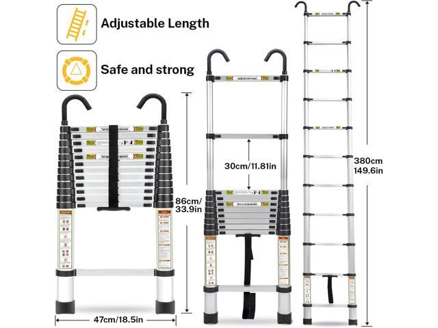 Telescopic Ladder, 12.5FT RIKADE Aluminum Telescoping Ladder with Non-Slip Feet and Stable Hook, Portable Extension Ladder for Household and...
