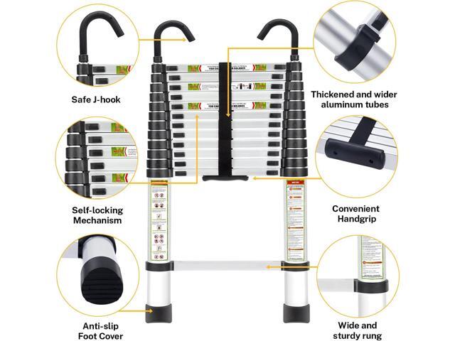 Telescopic Ladder, 12.5FT RIKADE Aluminum Telescoping Ladder with Non-Slip Feet and Stable Hook, Portable Extension Ladder for Household and...