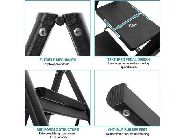 BOCOM 2 Step Ladder, Lightweight Portable Foldable Collapsible Folding Sturdy Steel Metal Step Stool with Anti-Slip Wide Pedal, Heavy Duty 330 lbs...