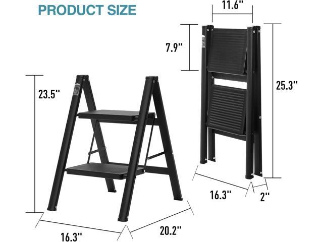 BOCOM 2 Step Ladder, Lightweight Portable Foldable Collapsible Folding Sturdy Steel Metal Step Stool with Anti-Slip Wide Pedal, Heavy Duty 330 lbs...