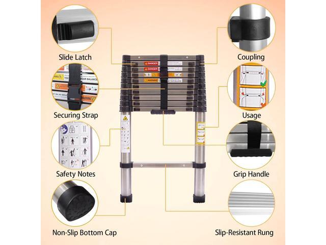 Telescoping Ladder 10.5FT Stainless Steel Heavy Duty Extension Collapsible Compact Ladder Adjustable Height 3.2M Attic Ladder Easy to Carry for...
