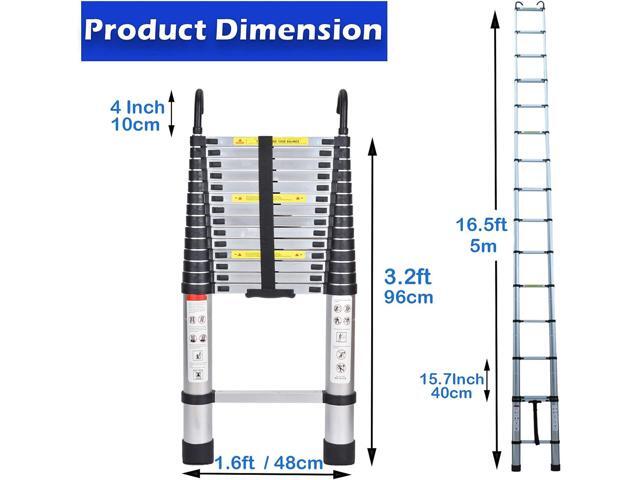 16.4FT Aluminum Telescoping Ladder with Detachable Hooks, Heavy Duty Folding Ladder Adjustable Height, 330lbs Load Capacity, EN131 Standard,...