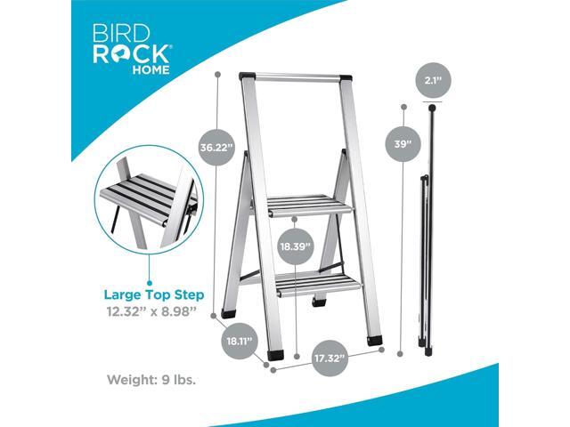 BIRDROCK HOME 2 Step Ladder Folding Anti-Slip Step Stool, 250 lb Capacity Lightweight, Slim & Sturdy Design for Household, Kitchen, Garage,...