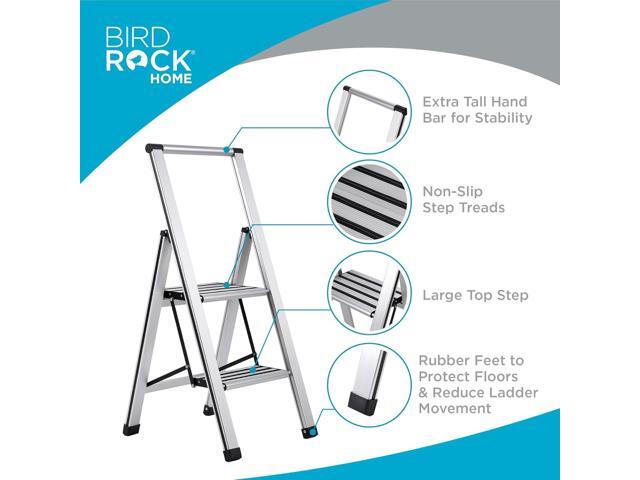 BIRDROCK HOME 2 Step Ladder Folding Anti-Slip Step Stool, 250 lb Capacity Lightweight, Slim & Sturdy Design for Household, Kitchen, Garage,...