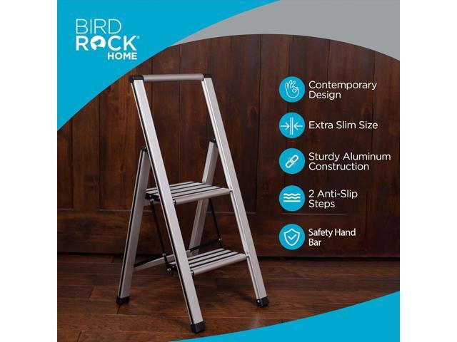 BIRDROCK HOME 2 Step Ladder Folding Anti-Slip Step Stool, 250 lb Capacity Lightweight, Slim & Sturdy Design for Household, Kitchen, Garage,...