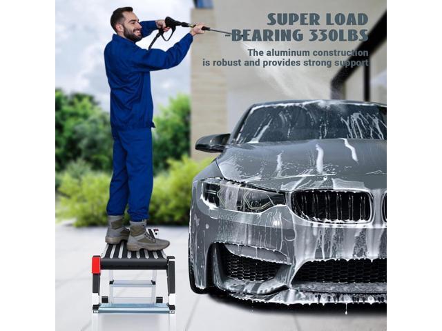Work Platform Two Step Ladder, 50'×12'×27' Aluminum Platform, Heavy Duty Folding Work Bench Non-Slip 330 lbs Load Capacity for Washing Vehicles,...
