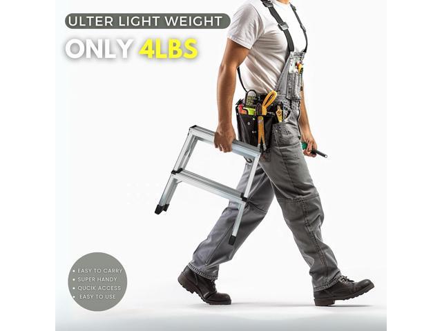2 Step Ladder, Small Aluminum Folding Step Stool 330lbs, Lightweight Two Step Stool Dual-Sided with Widen Pedals by Glosiory, Portable Solid Handy...