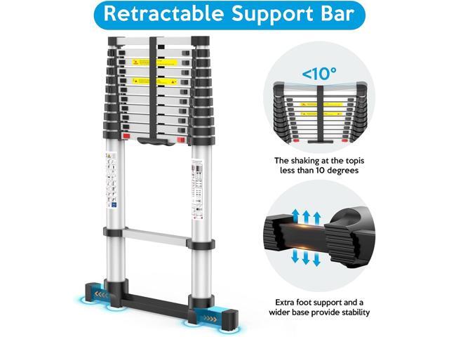 15.5FT Telescoping Ladder, Collapsible Ladder with Bottom Stabilizers, Slow Descent, One-Click Retraction to Protect FingerSuitable for RV or...