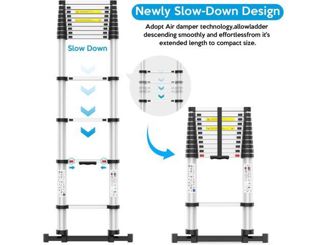 15.5FT Telescoping Ladder, Collapsible Ladder with Bottom Stabilizers, Slow Descent, One-Click Retraction to Protect FingerSuitable for RV or...