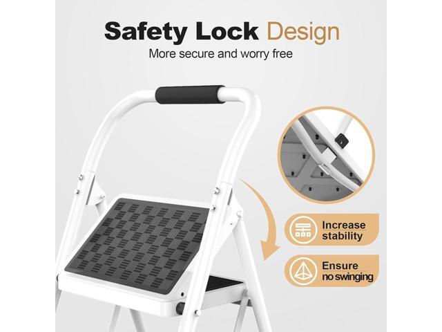 HBTower 3 Step Ladder, 3 Step Stool for Adults, 3 Step Ladder Folding Step Stool with Cushioned Handle Step Ladder with Wide Anti-Slip Pedal...
