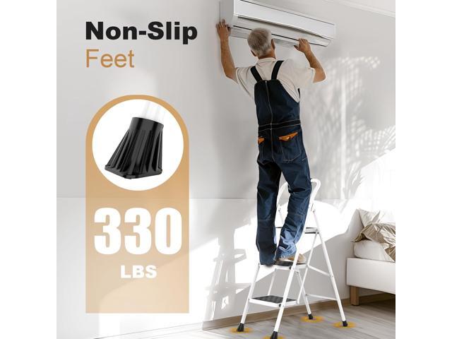 HBTower 3 Step Ladder, 3 Step Stool for Adults, 3 Step Ladder Folding Step Stool with Cushioned Handle Step Ladder with Wide Anti-Slip Pedal...