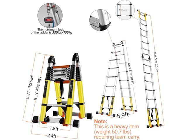 20FT A Frame Telescoping Ladder w. Double Balance Bar/Wheels/Tools Bag, Type-A Collapsible Ladder Adjustable Extension Ladder 8+8 Foot Step Ladders...
