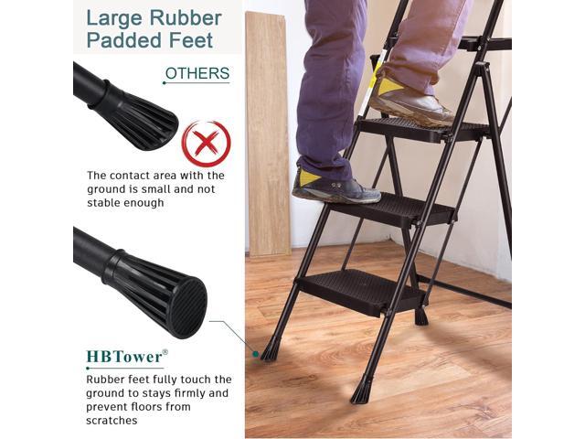 HBTower 3 Step Ladder with Tool Tray, Folding Step Stool with Wide Non-Slip Pedal and Comfort Handgrip for Household and Office, Lightweight 500lbs...
