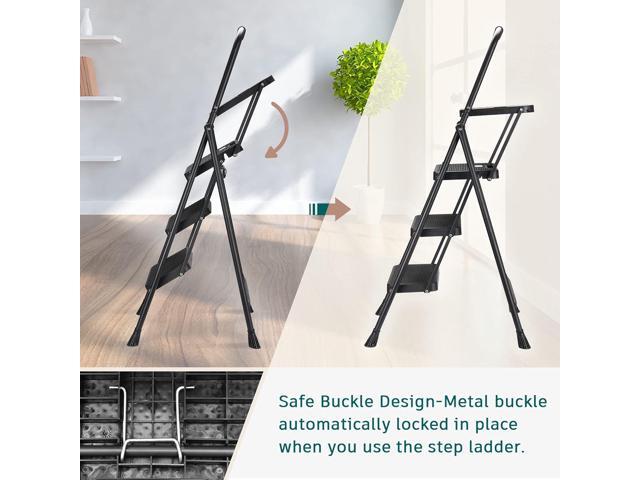 HBTower 3 Step Ladder with Tool Tray, Folding Step Stool with Wide Non-Slip Pedal and Comfort Handgrip for Household and Office, Lightweight 500lbs...