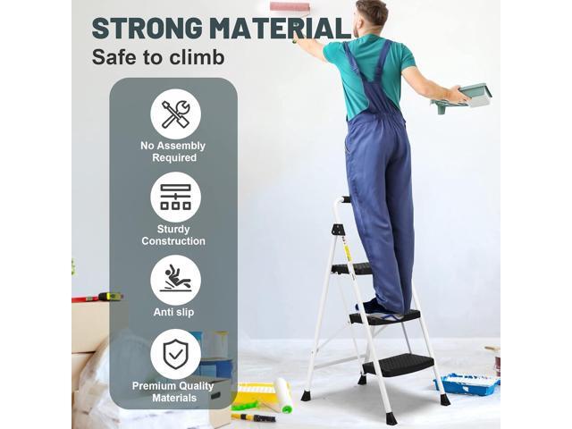 SocTone 3 Step Ladder, Folding Step Stool for Adults with Handle, Lightweight, Perfect for Kitchen& Household, 500lbs Capacity Sturdy Steel Ladder...