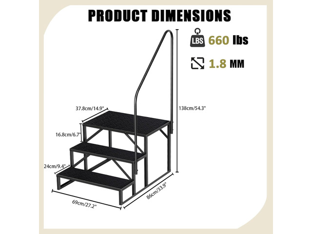 Step Ladder, Step Stool with Handle, Heavy Duty Pool Ladder Above Ground 660Lbs, Camper Steps Outdoor Steps RV Stairs for Reaching High, Portable...