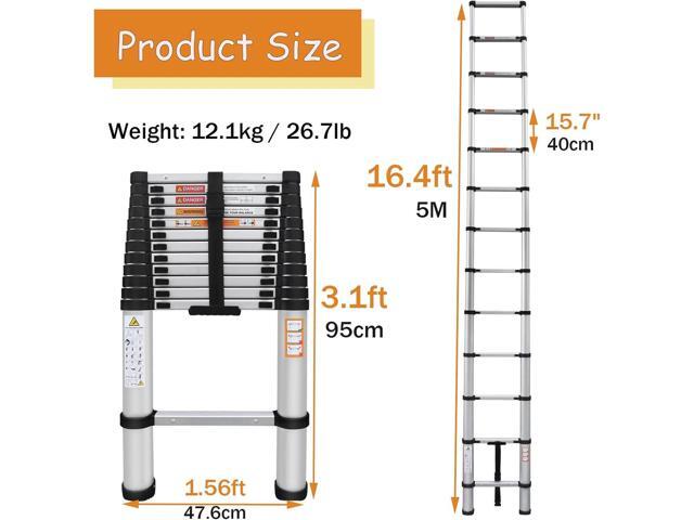 16.4ft Telescoping Ladder Aluminum Folding Ladder with 2 Detachable Hooks, Lightweight Portable Extension Ladder for Home, Office, Attic, 330lbs...