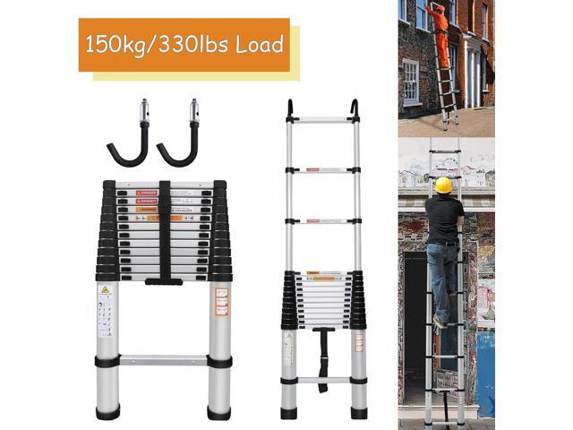 16.4ft Telescoping Ladder Aluminum Folding Ladder with 2 Detachable Hooks, Lightweight Portable Extension Ladder for Home, Office, Attic, 330lbs...