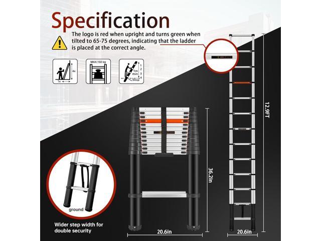 Telescopic Ladder, 12.9 FT Aluminum Lightweight Extension Folding Telescopic Ladder Slow Down Design with Wide Treads, Portable Collapsible Ladder...