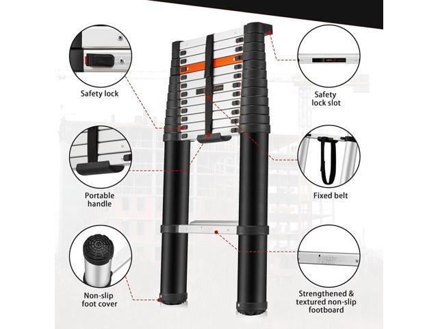 Telescopic Ladder, 12.9 FT Aluminum Lightweight Extension Folding Telescopic Ladder Slow Down Design with Wide Treads, Portable Collapsible Ladder...