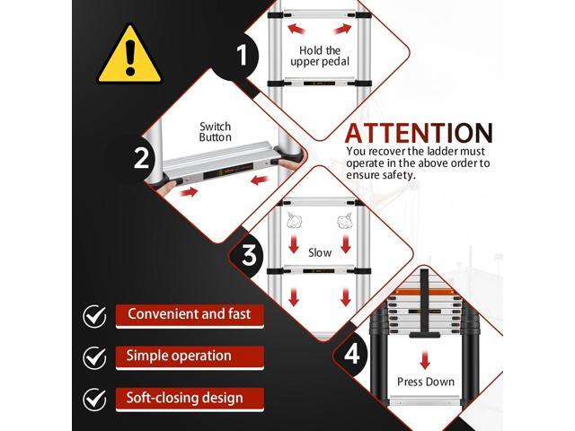 Telescopic Ladder, 12.9 FT Aluminum Lightweight Extension Folding Telescopic Ladder Slow Down Design with Wide Treads, Portable Collapsible Ladder...