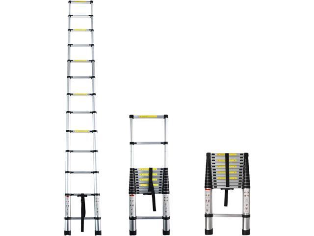Aluminum Telescopic Extension Ladder Collapsible Ladder, One-Button Retraction Extension Ladder,Multi-Use, 330 lbs Capacity,14.5FT / 4.4M