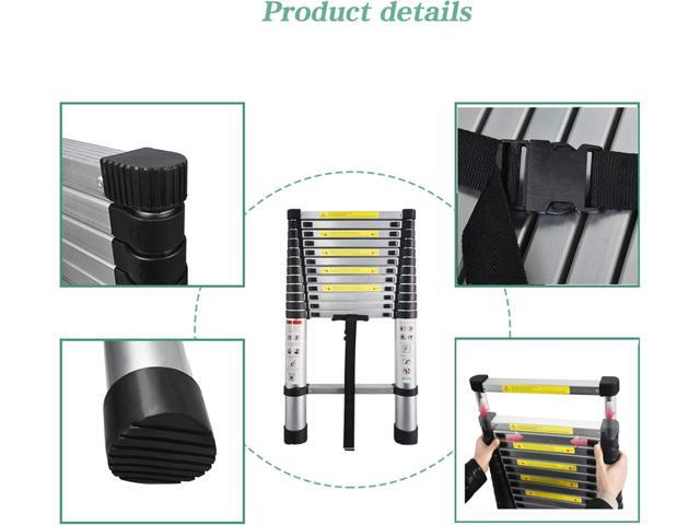 Aluminum Telescopic Extension Ladder Collapsible Ladder, One-Button Retraction Extension Ladder,Multi-Use, 330 lbs Capacity,14.5FT / 4.4M