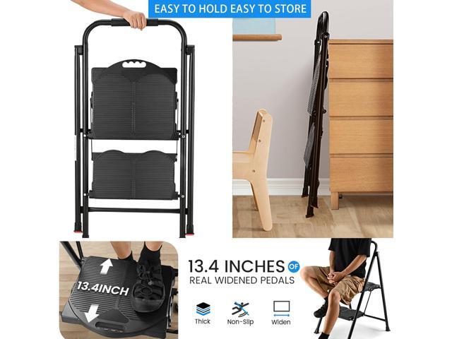 600lbs 2 Step Ladder,Folding Step Stool with Wide Anti-Slip Pedal, Lightweight Sturdy Steel Ladder with Handgrip,Portable Steel Step Stool for Home...