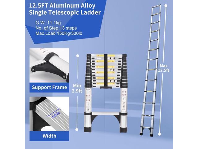 JADDUO Telescoping Ladder 12.5 FT Extension Ladder Aluminum Lightweight Telescopic Ladder with 2 Triangle Stabilizers Telescoping Attic Ladder RV...