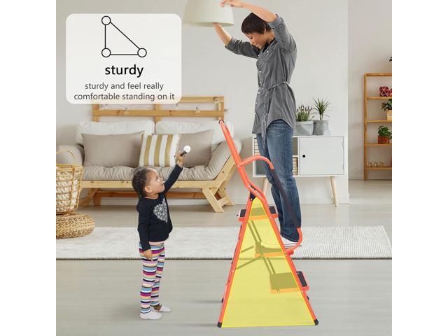 LUISLADDERS 3 Step Ladder Safety Tool Ladder Folding Anti-Slip Step Stool Ladder Padded Side Handrails with Large Area Pedals for Kitchen Home and...