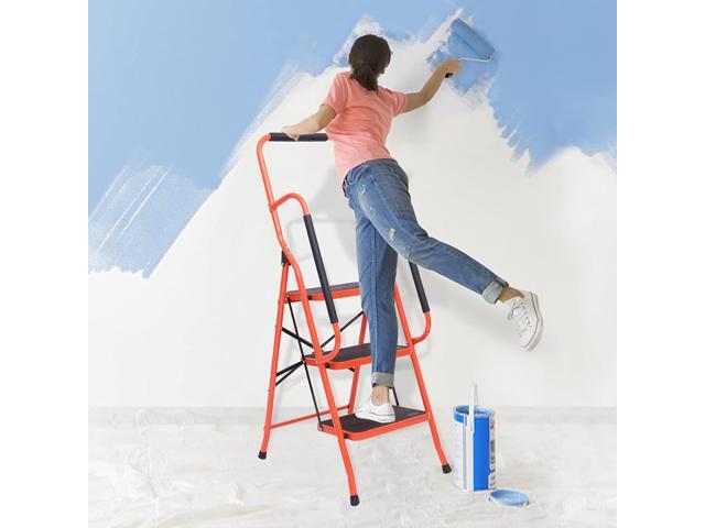 LUISLADDERS 3 Step Ladder Safety Tool Ladder Folding Anti-Slip Step Stool Ladder Padded Side Handrails with Large Area Pedals for Kitchen Home and...