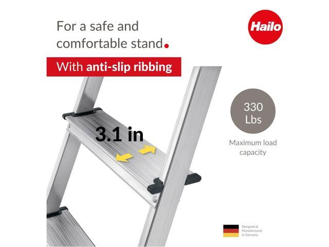 Hailo L60 StandardLine Aluminum Safety Step Ladder - Folding Ladder with 5 Steps, 330 lb Capacity - Stable Guide Pillar, Shelf Included - Made in...