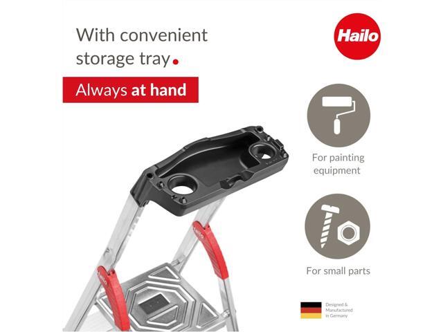 Hailo L60 StandardLine Aluminum Safety Step Ladder - Folding Ladder with 5 Steps, 330 lb Capacity - Stable Guide Pillar, Shelf Included - Made in...