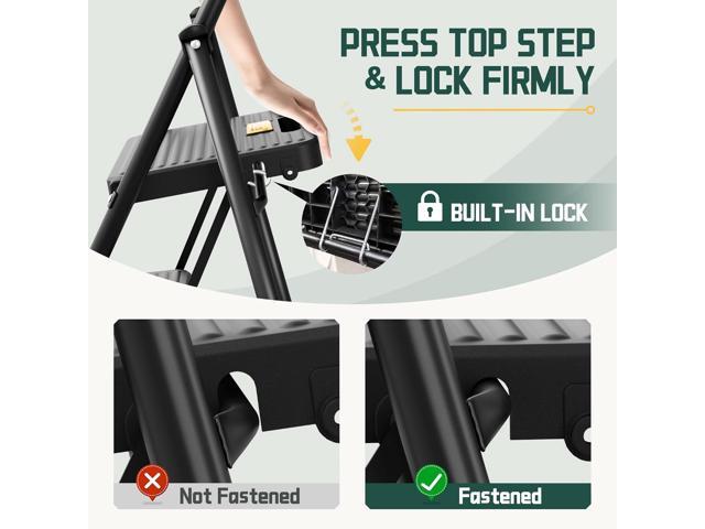 GameGem 3 Step Ladder, Foldable Step Stool with Newly Designed Sturdy Honeycomb Construction, Folding Step Ladder for Adults, Thickened Carbon...