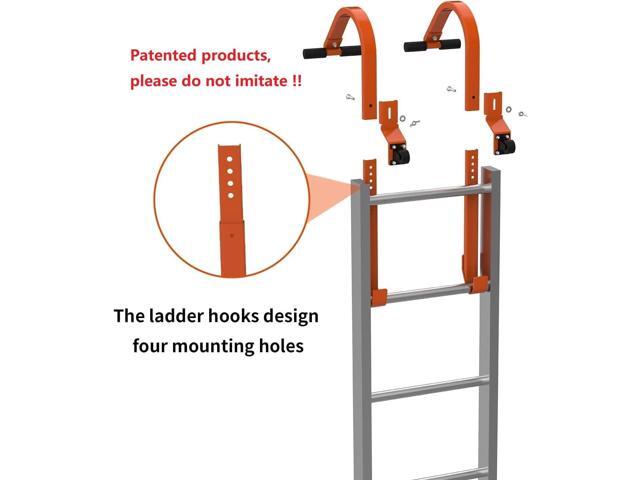 2 Pack Heavy Duty Roof Ladder Hook with Wheel,Extension Ladder Stabilizer for Roof with Rubber Grip T-Bar for Damage Prevention, Fast and Easy...