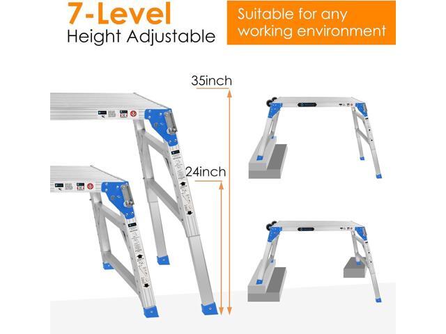 ORIENGEAR Adjustable Work Platform with Wheels, Support 330 lbs Height 24 to 35 inches Portable Aluminum Step Stool Folding Ladder Non Slip for...