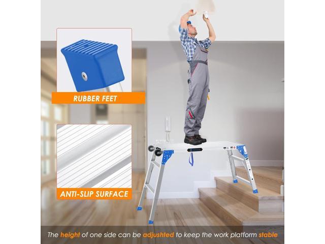 ORIENGEAR Adjustable Work Platform with Wheels, Support 330 lbs Height 24 to 35 inches Portable Aluminum Step Stool Folding Ladder Non Slip for...