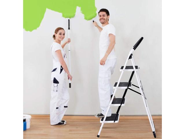 4 Step Ladder Folding Step Stool Platform, Multiuse Stepladder with Sturdy Frame Rubber, Hand Grip Anti-Slip Pedal, Home Kitchen Tool Lightweight...