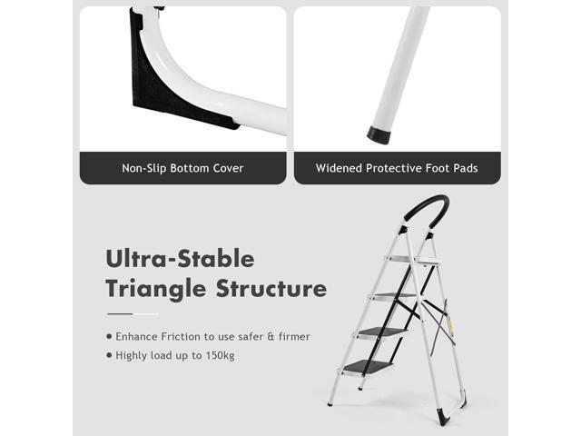 4 Step Ladder Folding Step Stool Platform, Multiuse Stepladder with Sturdy Frame Rubber, Hand Grip Anti-Slip Pedal, Home Kitchen Tool Lightweight...