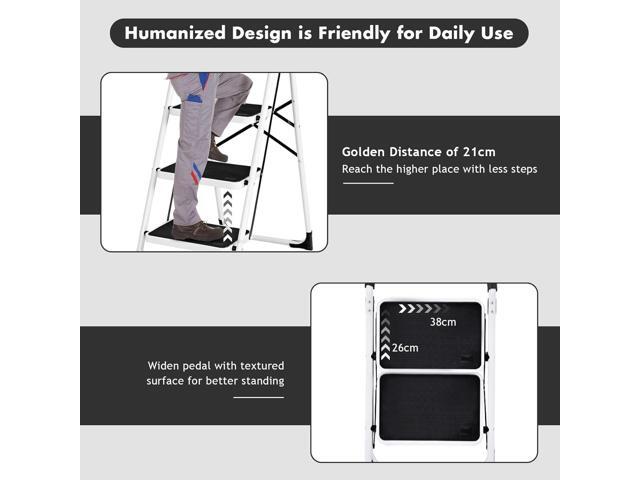 4 Step Ladder Folding Step Stool Platform, Multiuse Stepladder with Sturdy Frame Rubber, Hand Grip Anti-Slip Pedal, Home Kitchen Tool Lightweight...