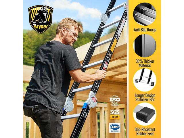 Bryner Ladder 7 in 1 Multi-Purpose Ladder Aluminium Extension Ladder 14Ft Folding Adjustable Telescoping Step Ladder Meet SGS EN 131 Standard Heavy...