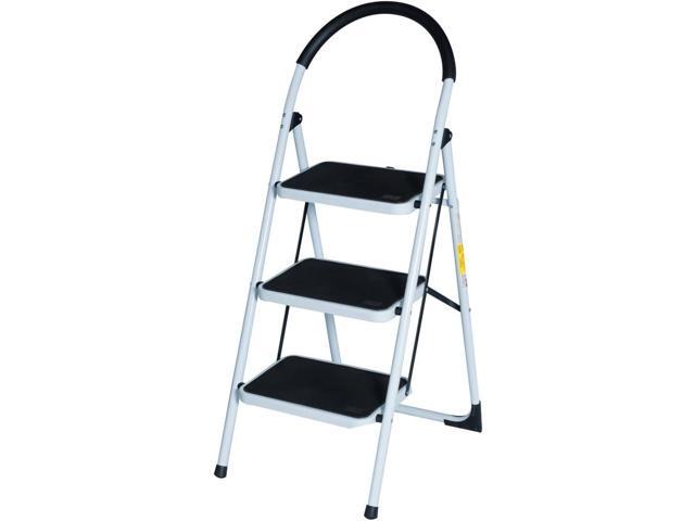 Good Life EN131 Folding 3 Step Ladder Home Depot Steel, Lightweight 300 lb Capacity with Hand Grip Anti-Slip and Wide Pedal